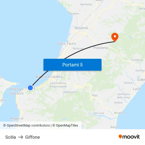 Scilla to Giffone map