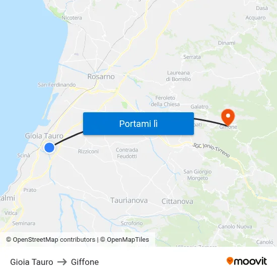 Gioia Tauro to Giffone map