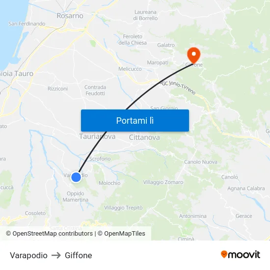 Varapodio to Giffone map