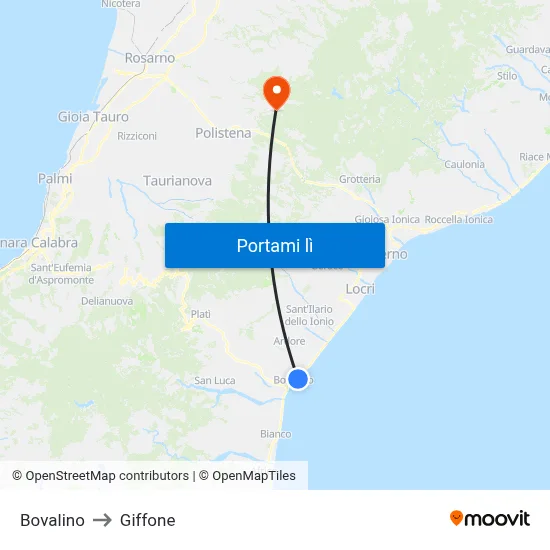 Bovalino to Giffone map
