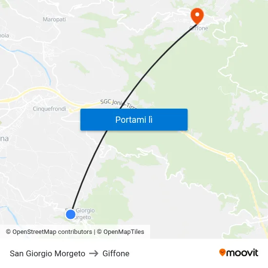 San Giorgio Morgeto to Giffone map