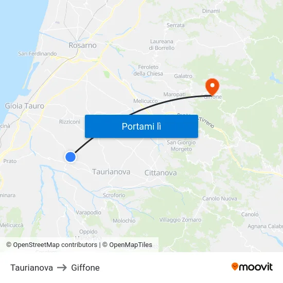 Taurianova to Giffone map
