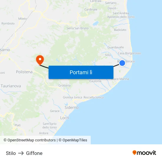 Stilo to Giffone map