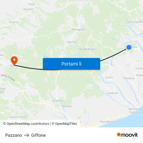 Pazzano to Giffone map