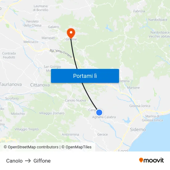 Canolo to Giffone map