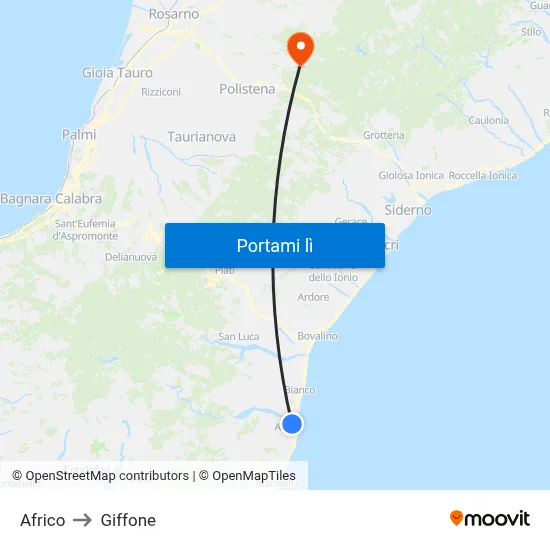 Africo to Giffone map