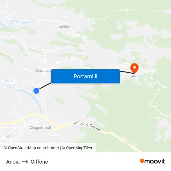 Anoia to Giffone map