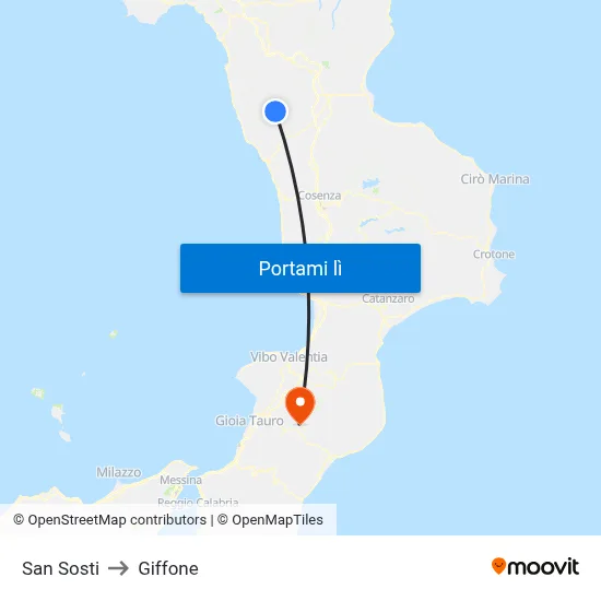San Sosti to Giffone map