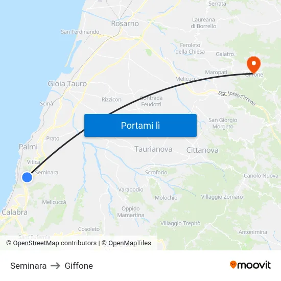Seminara to Giffone map