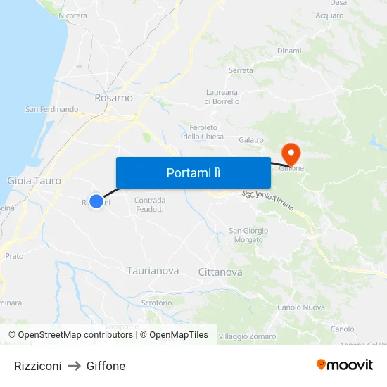 Rizziconi to Giffone map