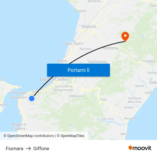Fiumara to Giffone map