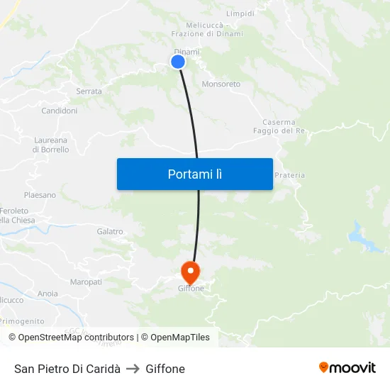 San Pietro Di Caridà to Giffone map