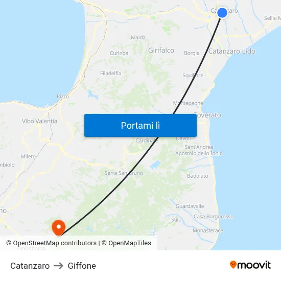 Catanzaro to Giffone map