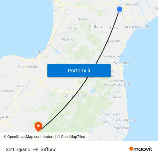Settingiano to Giffone map