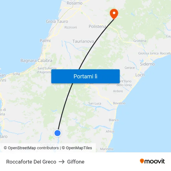 Roccaforte Del Greco to Giffone map