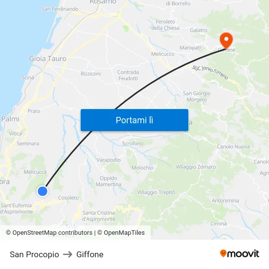 San Procopio to Giffone map