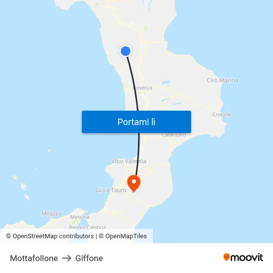 Mottafollone to Giffone map