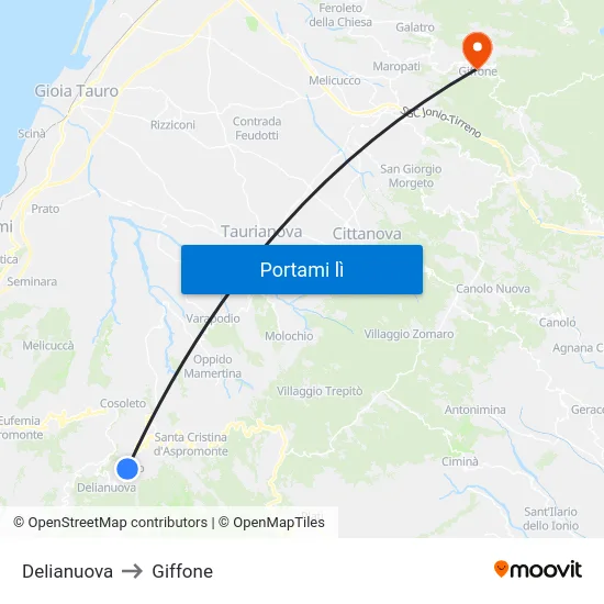 Delianuova to Giffone map