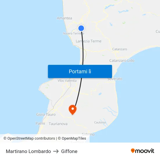 Martirano Lombardo to Giffone map