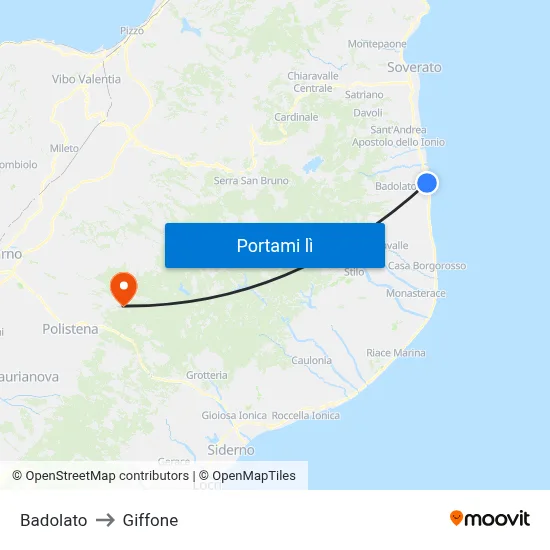 Badolato to Giffone map