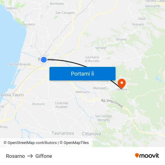 Rosarno to Giffone map