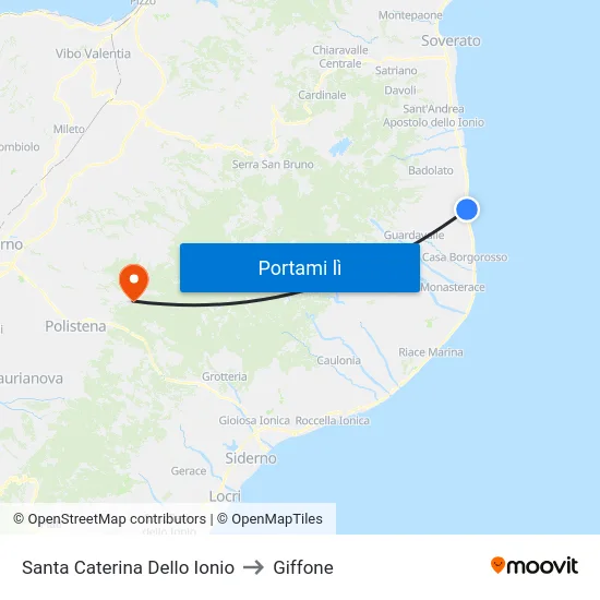 Santa Caterina Dello Ionio to Giffone map