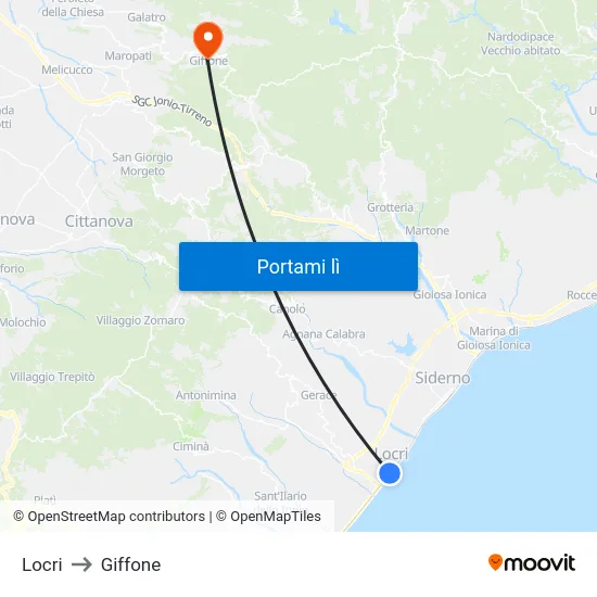 Locri to Giffone map
