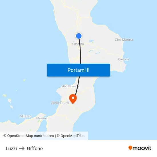 Luzzi to Giffone map