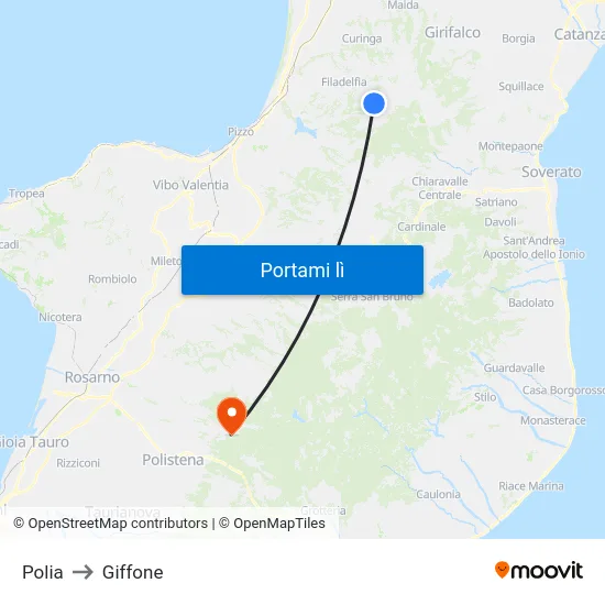Polia to Giffone map