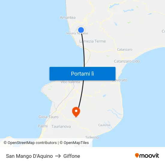 San Mango D'Aquino to Giffone map