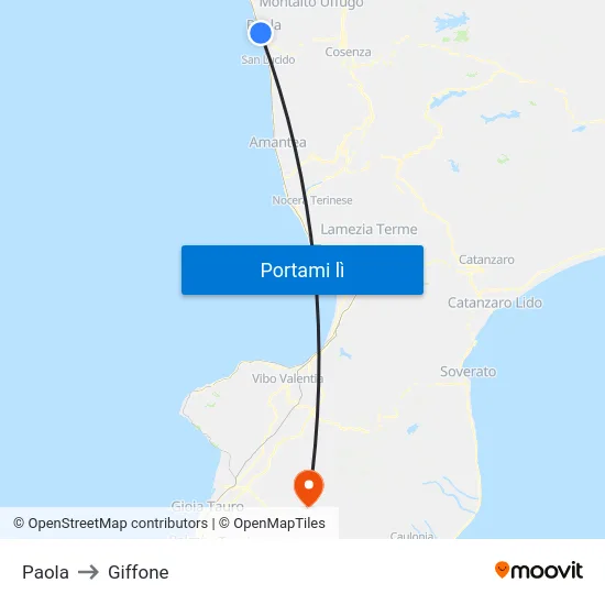 Paola to Giffone map