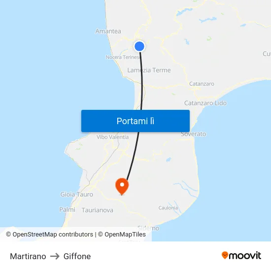 Martirano to Giffone map