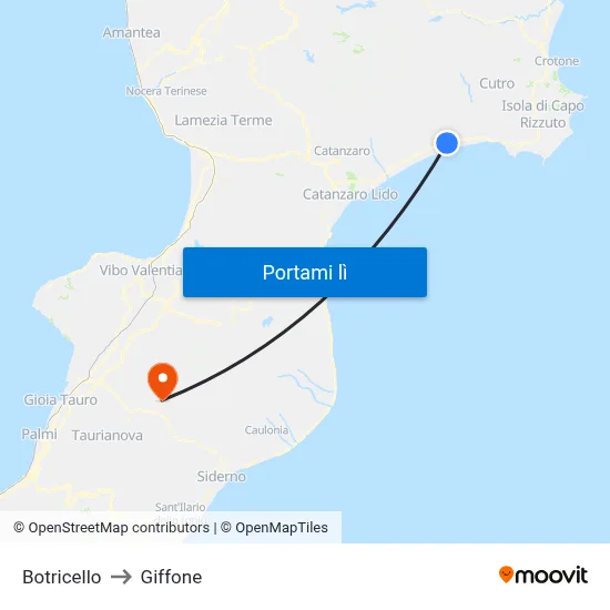 Botricello to Giffone map