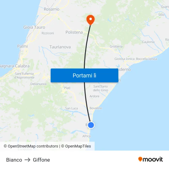 Bianco to Giffone map