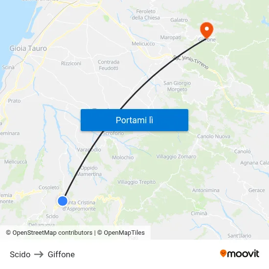 Scido to Giffone map