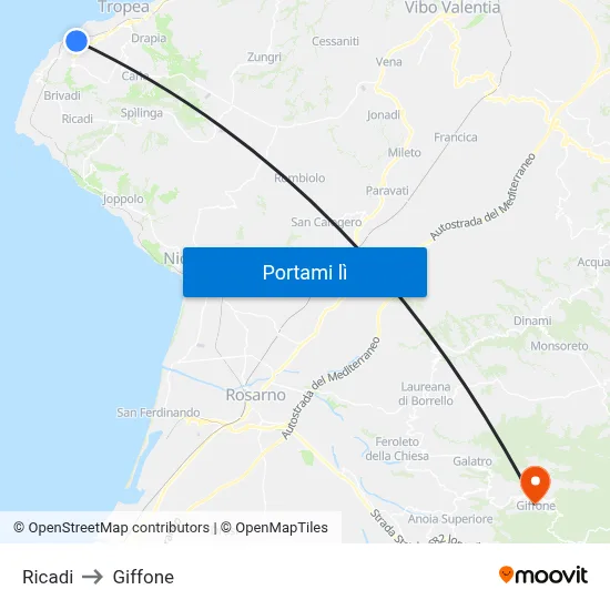 Ricadi to Giffone map