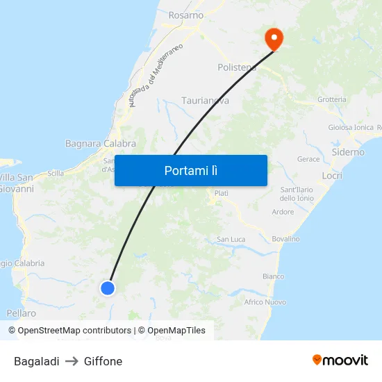 Bagaladi to Giffone map