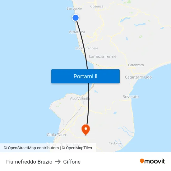 Fiumefreddo Bruzio to Giffone map