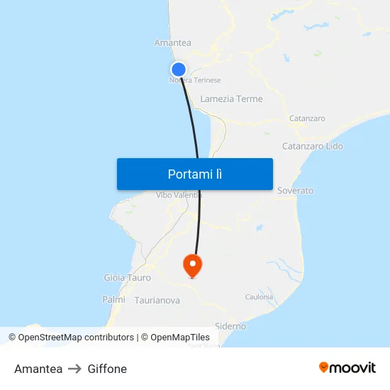 Amantea to Giffone map