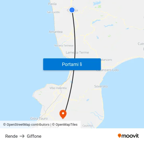 Rende to Giffone map
