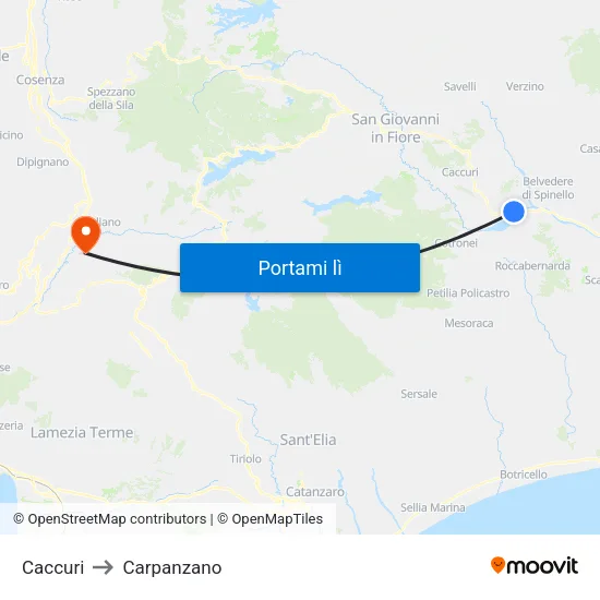 Caccuri to Carpanzano map