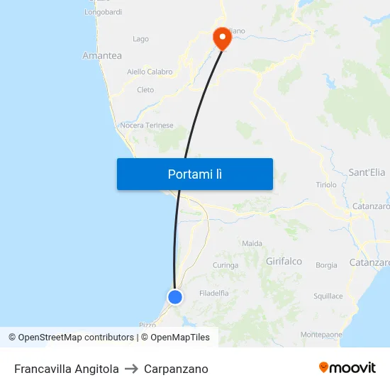 Francavilla Angitola to Carpanzano map