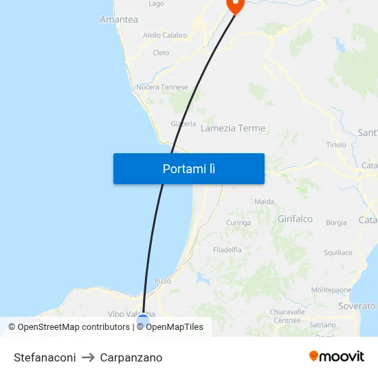 Stefanaconi to Carpanzano map