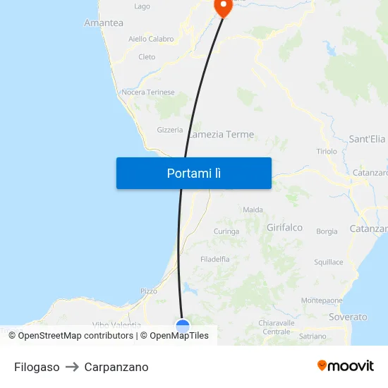 Filogaso to Carpanzano map