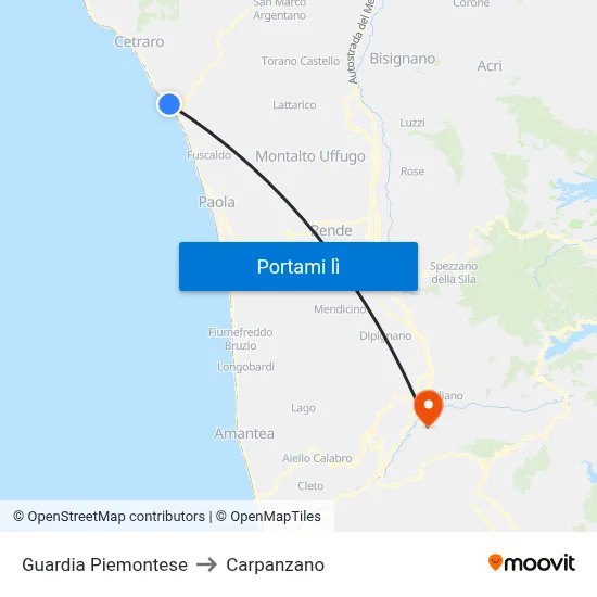 Guardia Piemontese to Carpanzano map