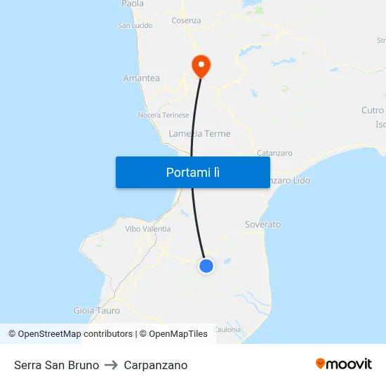 Serra San Bruno to Carpanzano map