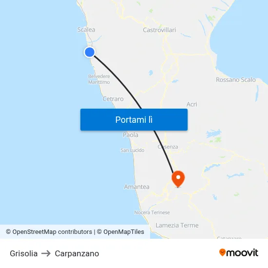 Grisolia to Carpanzano map