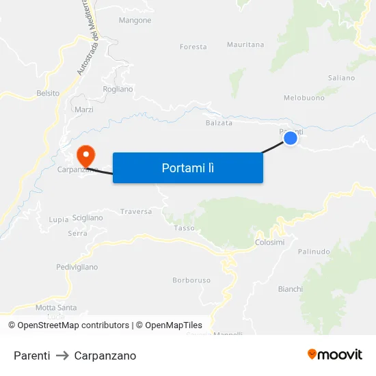 Parenti to Carpanzano map