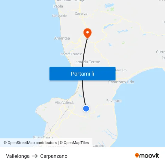 Vallelonga to Carpanzano map