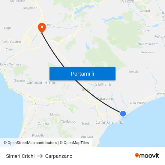 Simeri Crichi to Carpanzano map